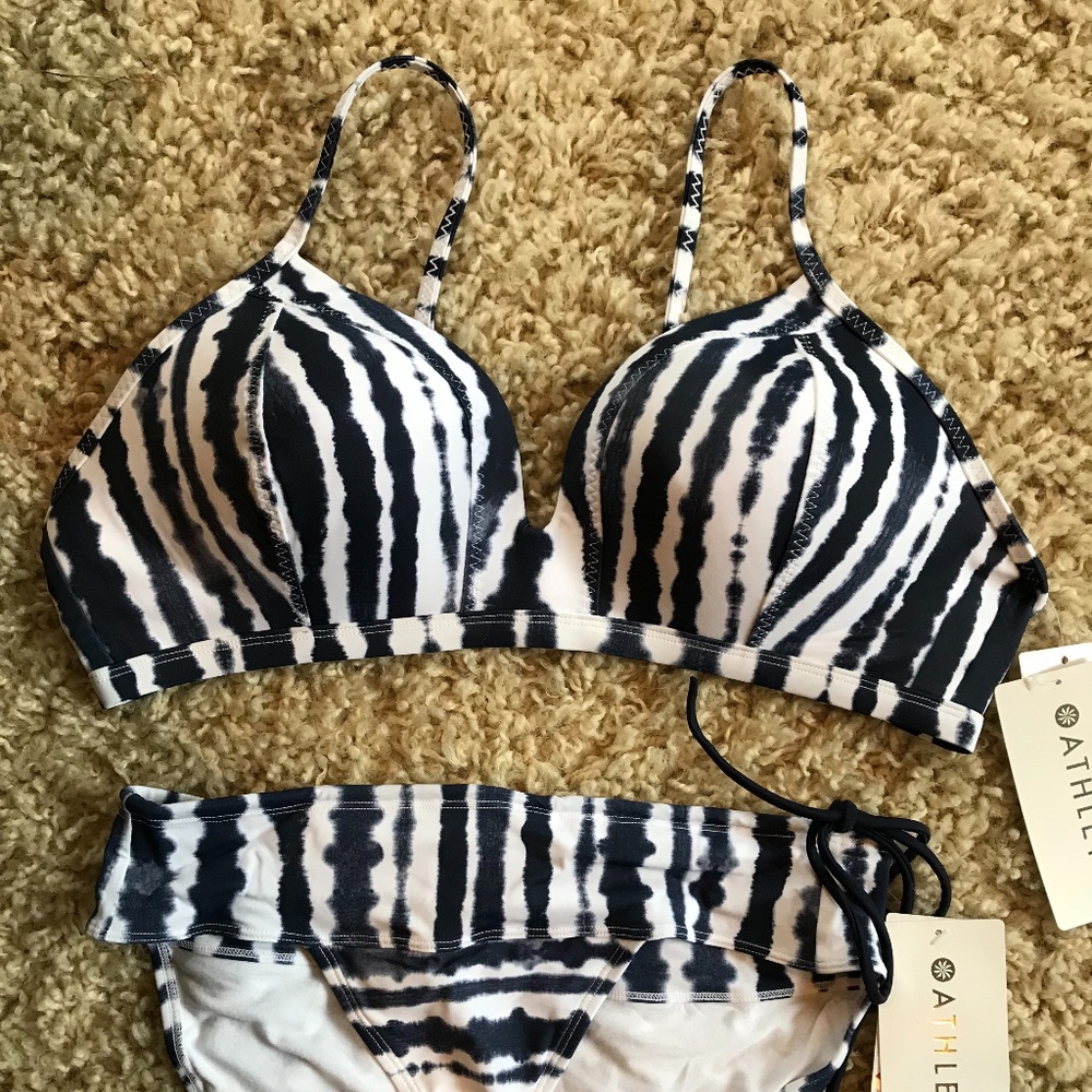 Navy and White Athleta Bathing Suit